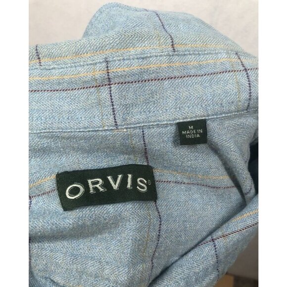 Orvis Fairbanks Long Sleeve Flannel Shirt Suede Elbow Patches Blue Check Men's M - Picture 6 of 8